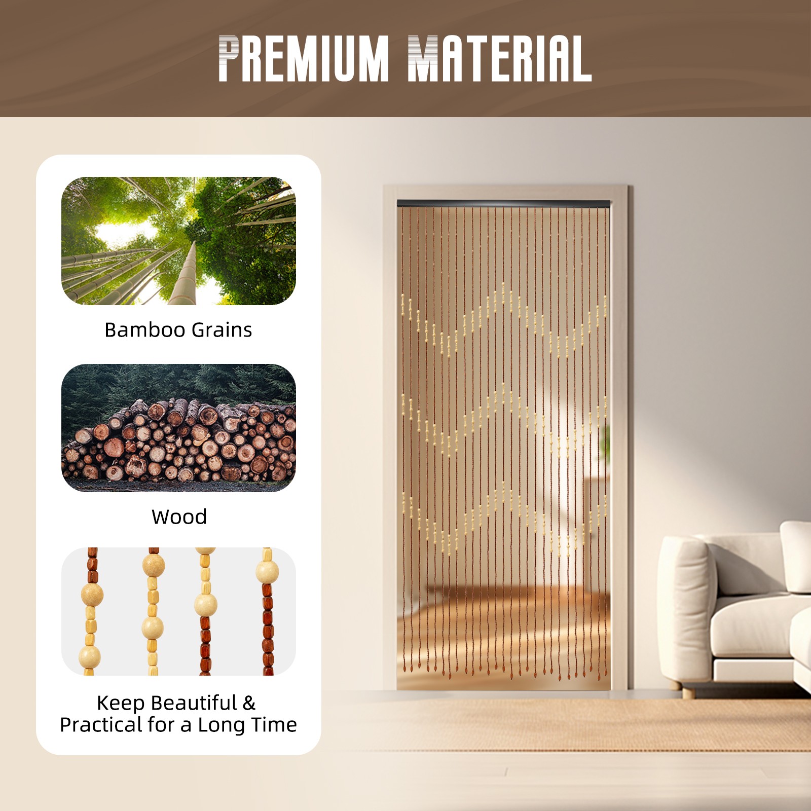 Bamboo Bead Curtain String Door Curtains Beaded Wooden Curtain Fit For Doorway