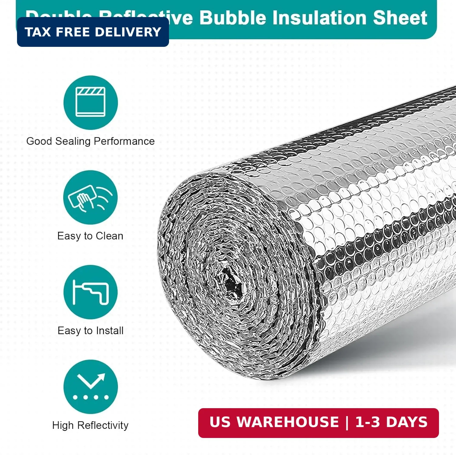 Reflective Insulation Roll, Window Insulation for Summer Heat, Double Side Alumi