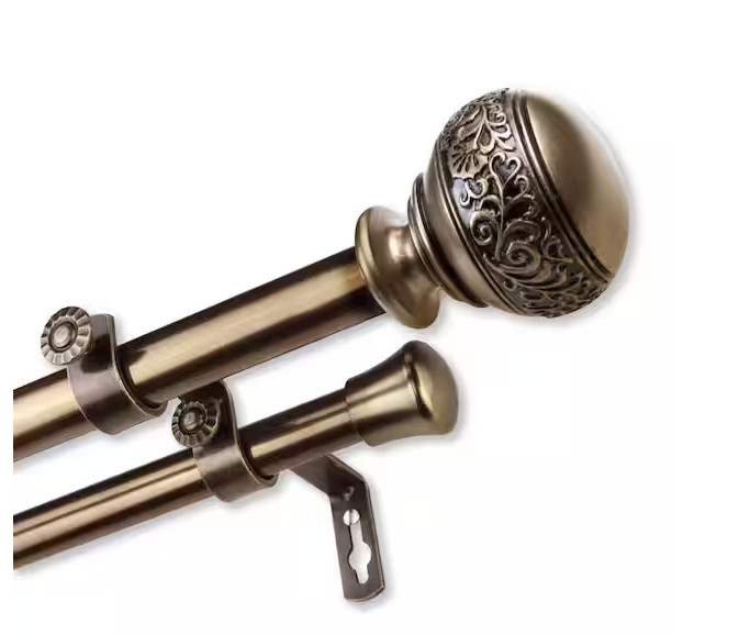 28 in. to 48 in. Adjustable 13/16 in. Douglas Double Curtain Rod Antique Brass