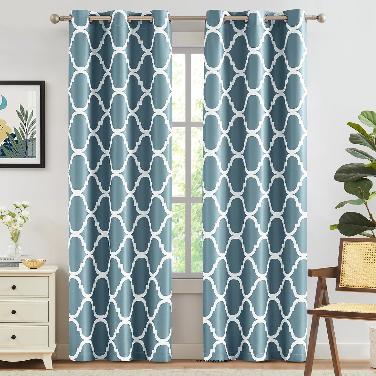 Melodieux Moroccan Printed Room Darkening Blackout Grommet Curtains For Bedroom
