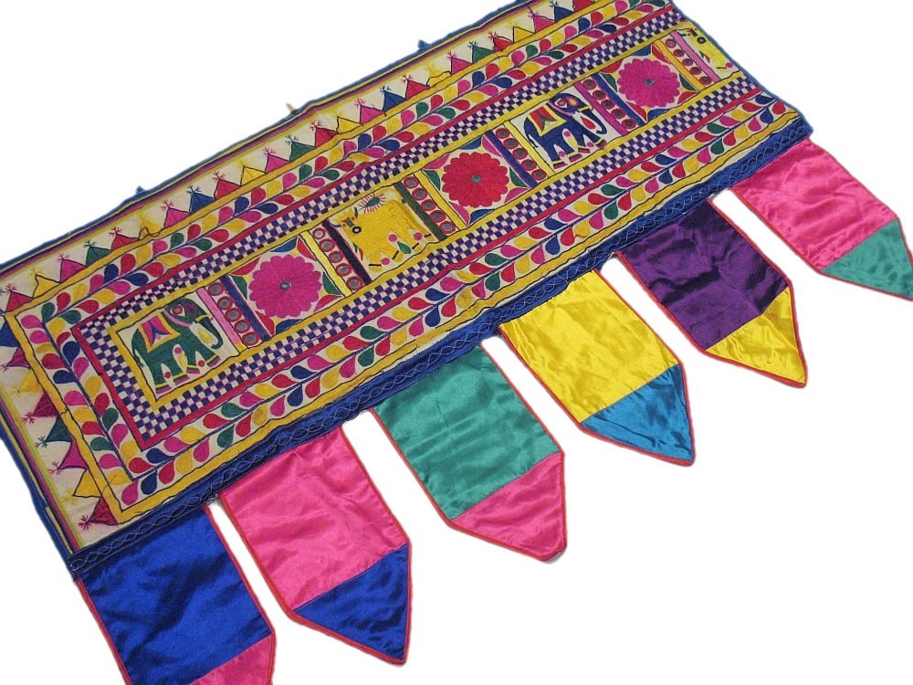 Vintage Kutch Embroidered Valance Traditional Mirror Work Toran Door Topper 44in