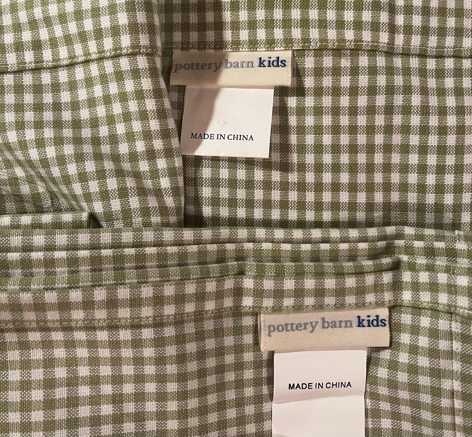 TWO Pottery Barn Kids Valances Green Gingham 18 1/2 Long And 49 1/2 Wide NEW