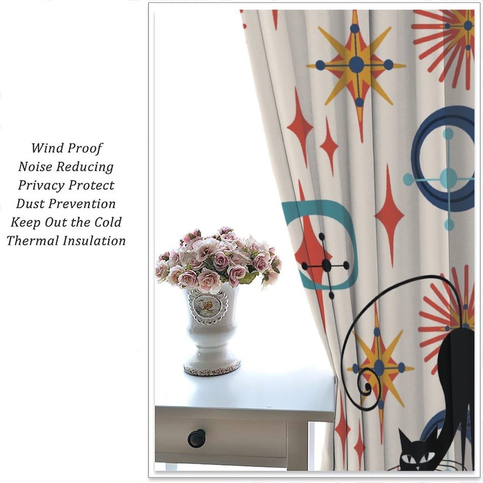 Mid-Century Atomic Star Curtains, Modern Geometric Abstract Art Explosion Vin…