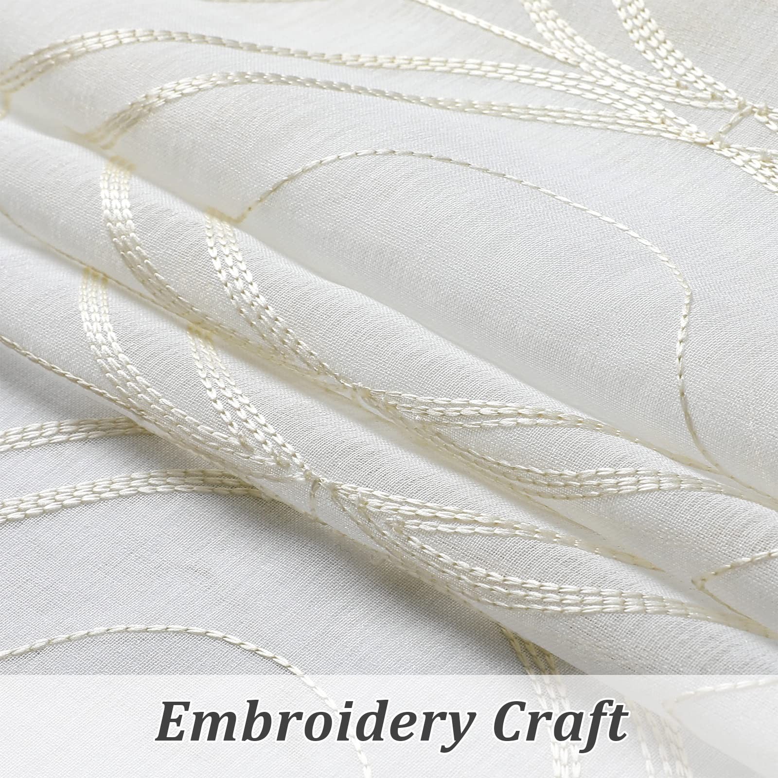 VISIONTEX Moroccan Embroidered White Sheer Curtains Panels, Decor French Texture