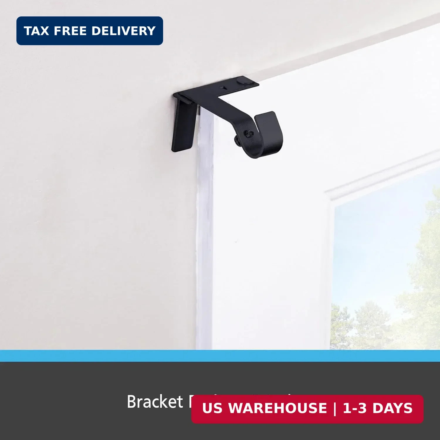 Kenney Fast Fit 5/8″ No Measure Curtain Rod Brackets, Matte Black