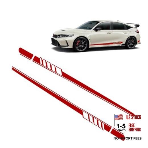 Car Side Skirt Body Decals, Racing Stripes Sporty Decorative Sticker, 2 PCS Red