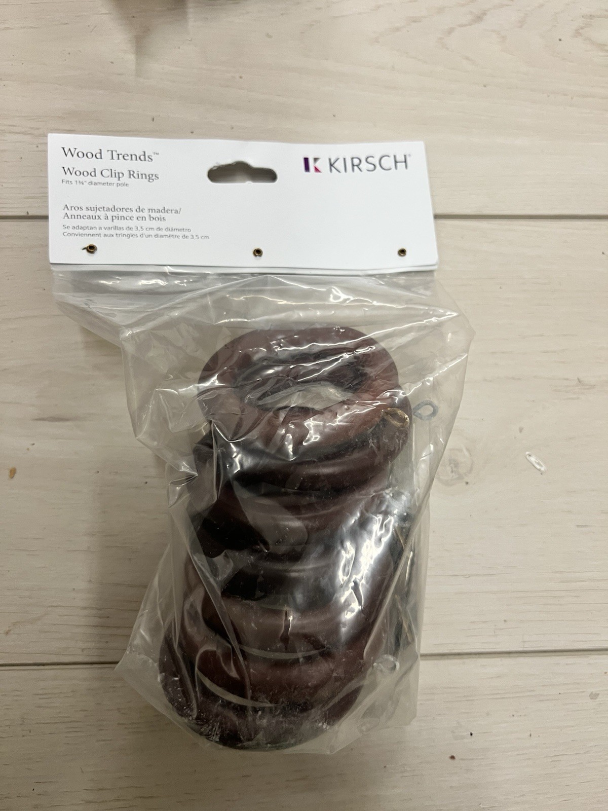 Kirsch Wood Trends Wood Clip Rings Mahogany Fits 1 3/8 Curtain Rod New