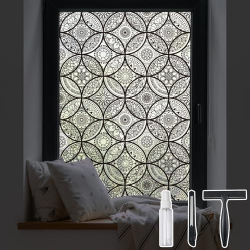 Boho Stained Glass Look Window Privacy 17.7″ x 78.7″ (with tools) Pure Black