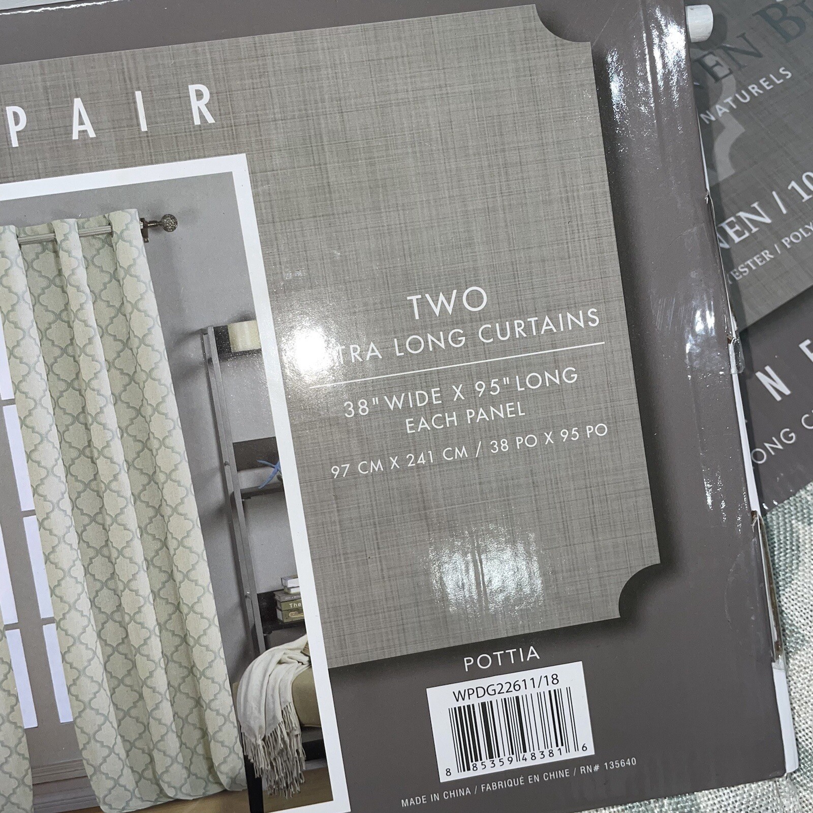 Natural Linen Blend NWT! Panel Pair Moroccan Print Long Curtains 2 Set