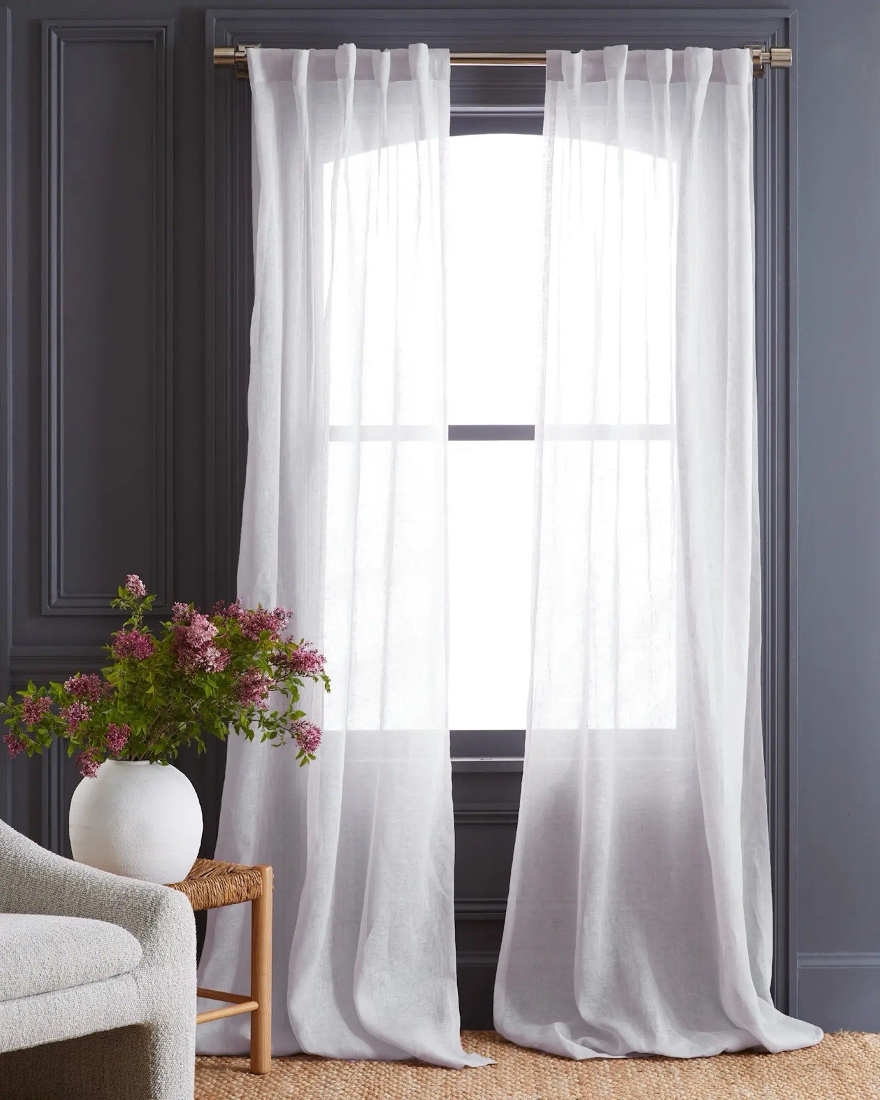 NWT $82 Quince European 100% Linen Sheer Curtains Set Of 2 w 48” x h 84” White