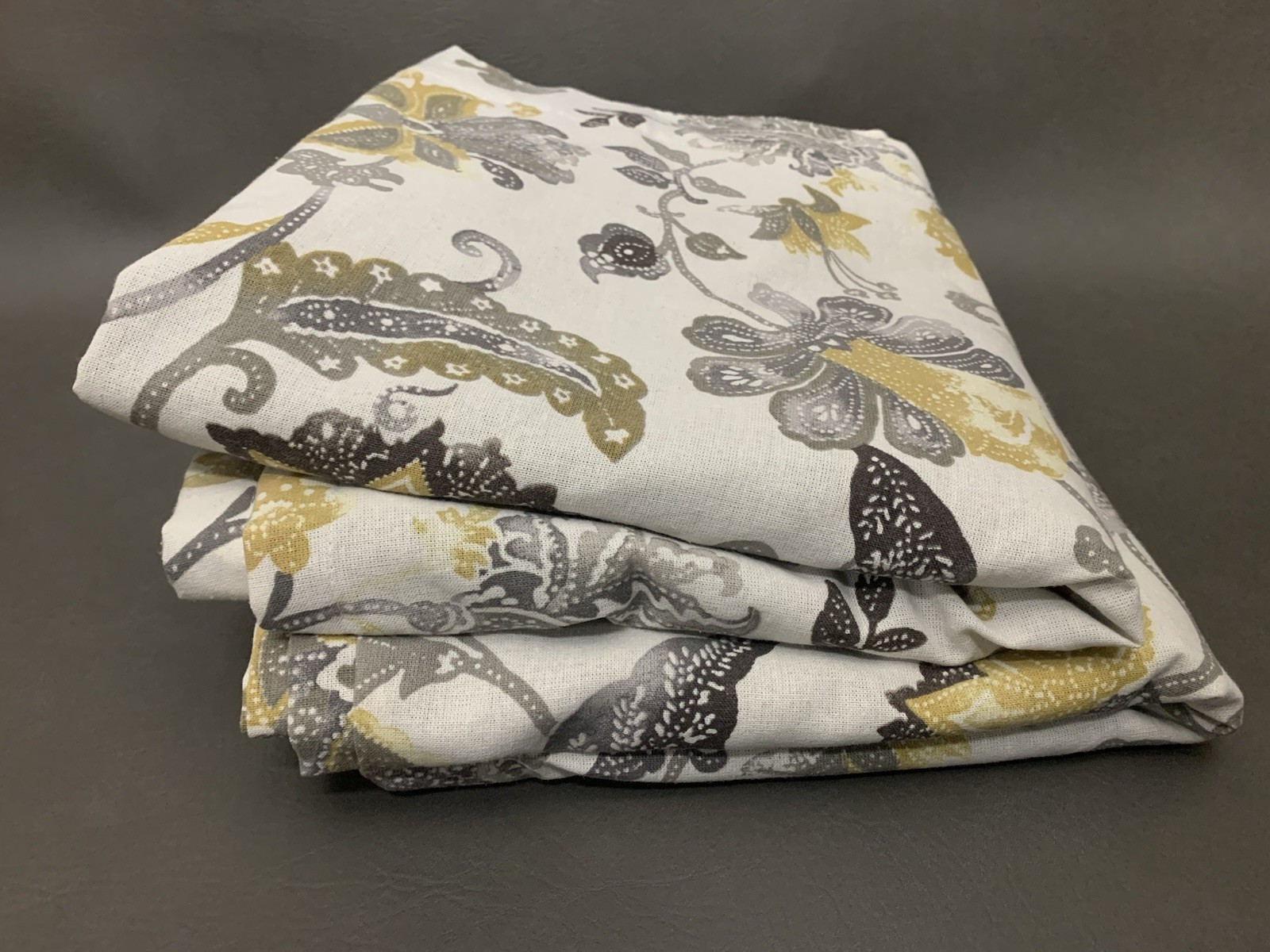 Shabby Chic Drapes Curtains Yellow Grey Floral Paisley (PAIR) 50″ X 60″
