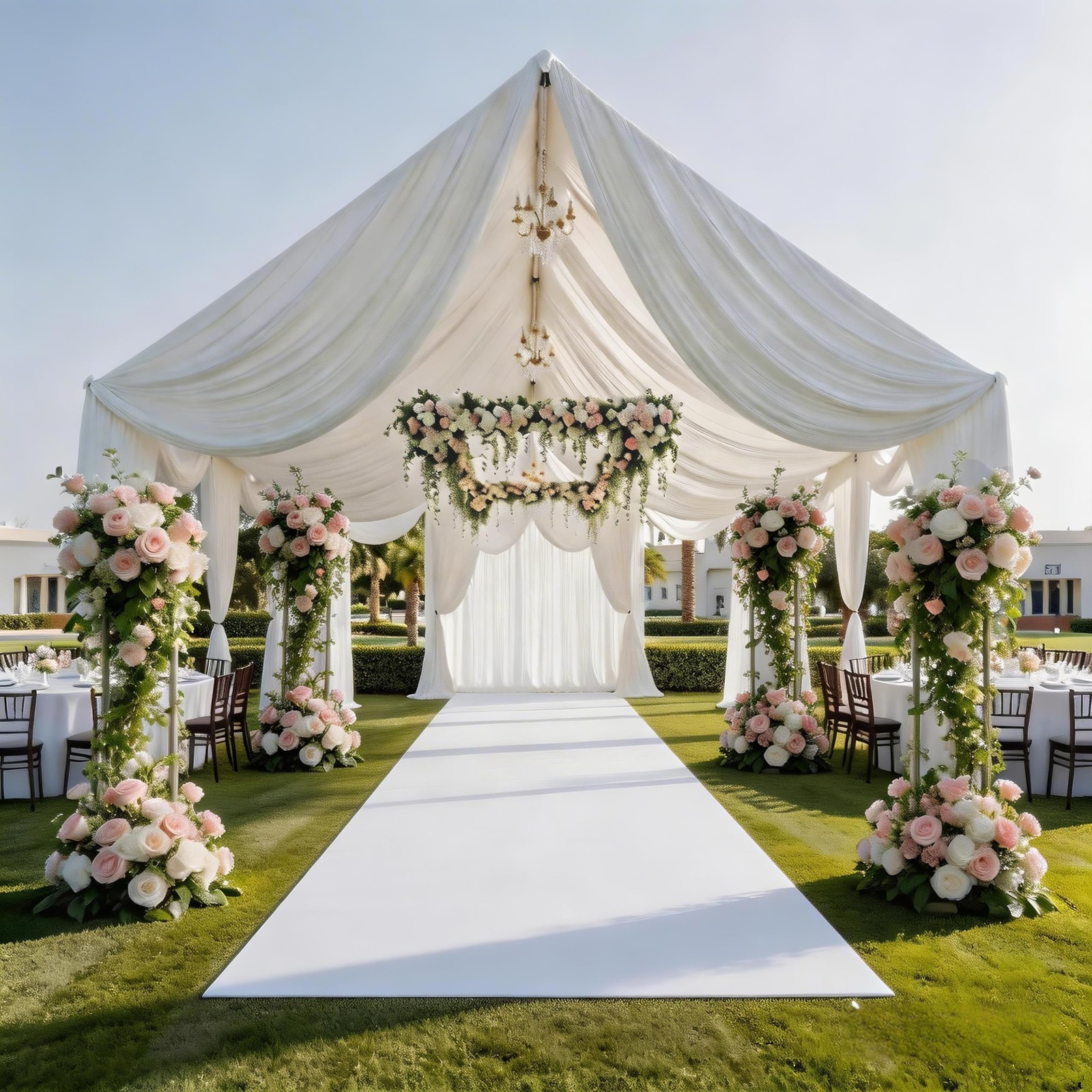 White Chiffon Ceiling Drapes – 2 Panels, 5ft x 20ft Sheer Fabric for Wedding Dec
