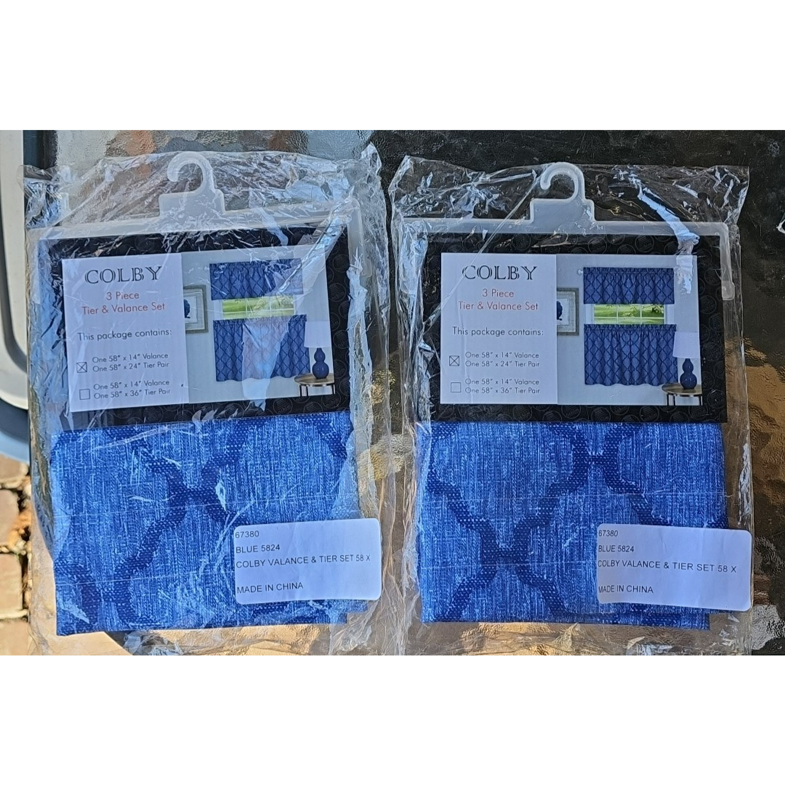 Colby 3-Piece Tier Pair & Valance Set Blue 2 Sets Country Kitchen Dinning Retro