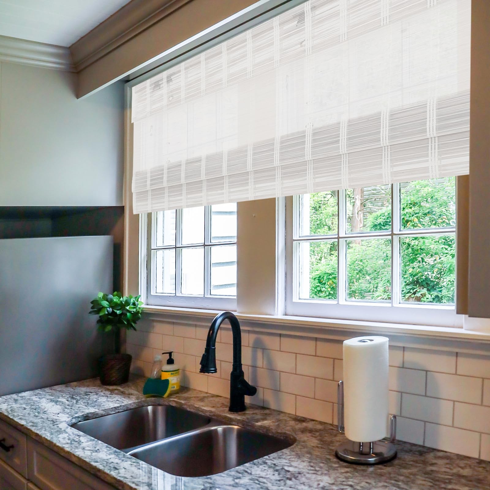 Sunbox Cordless Bamboo Roman Shade 33.5″ W x 64″ H Pearly White