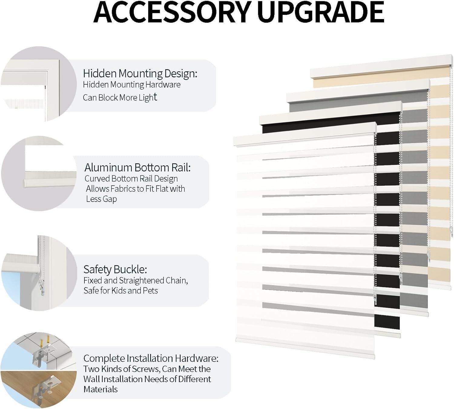 Sunmaintain Zebra Blinds for Windows (47″ W x 72″ H, White) Corded Dual Layer