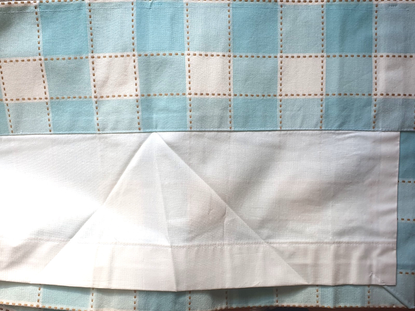 2 Window Rod Pocket Valance Aqua White Plaid Check Crisp Contemporary 44 x 12″