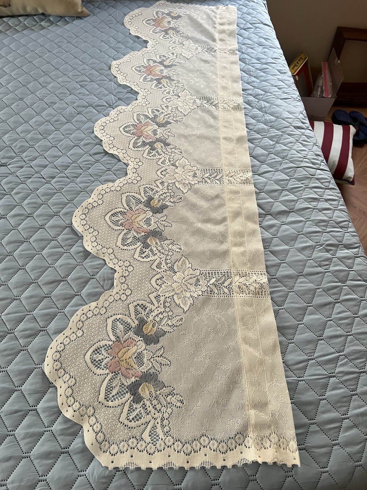 Valance, Cream, with pink, blue and yellow flowers and white, 56” x 15”