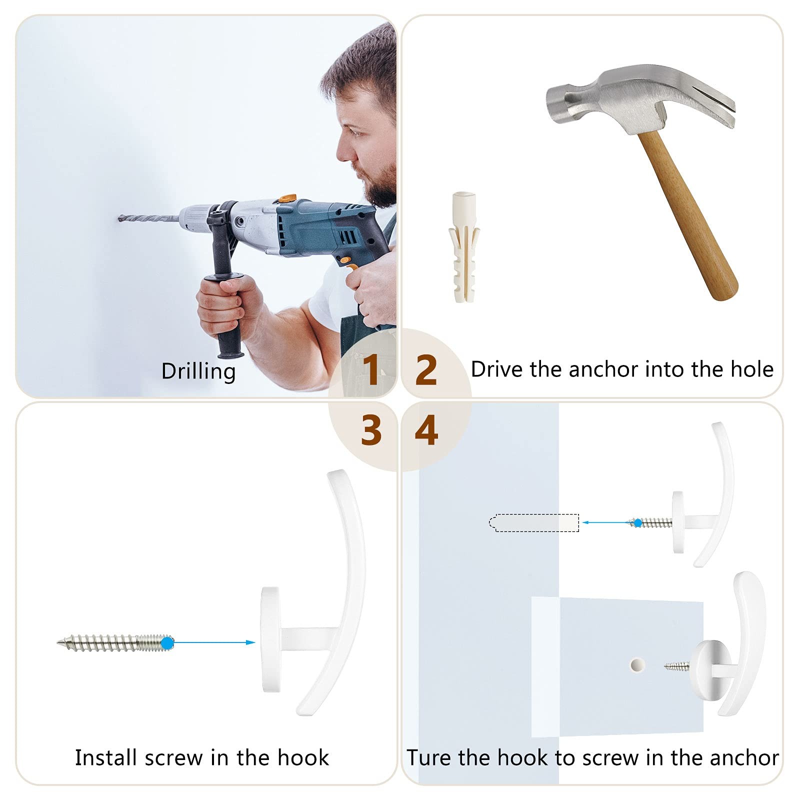 4 Pieces Curtain Holdback,Wall Mounted Hooks Drapery Tiebacks with Screws Met…
