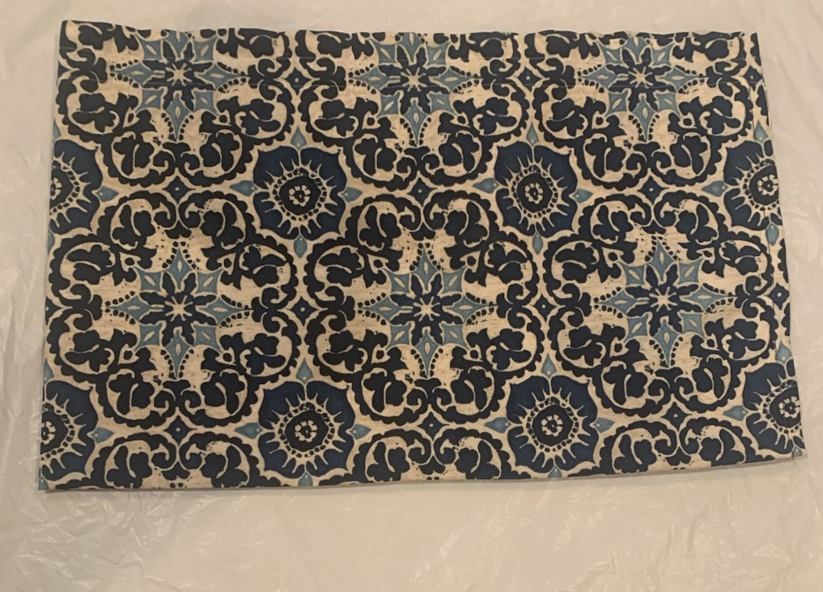 Blue And White Damask Patterned Window Valance Handmade 55”x16.5”