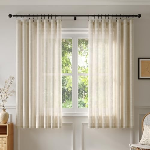 Linen Curtains for Living Room 54 Inch Length 2 52″W x 54″L (Pack of 2) Natural