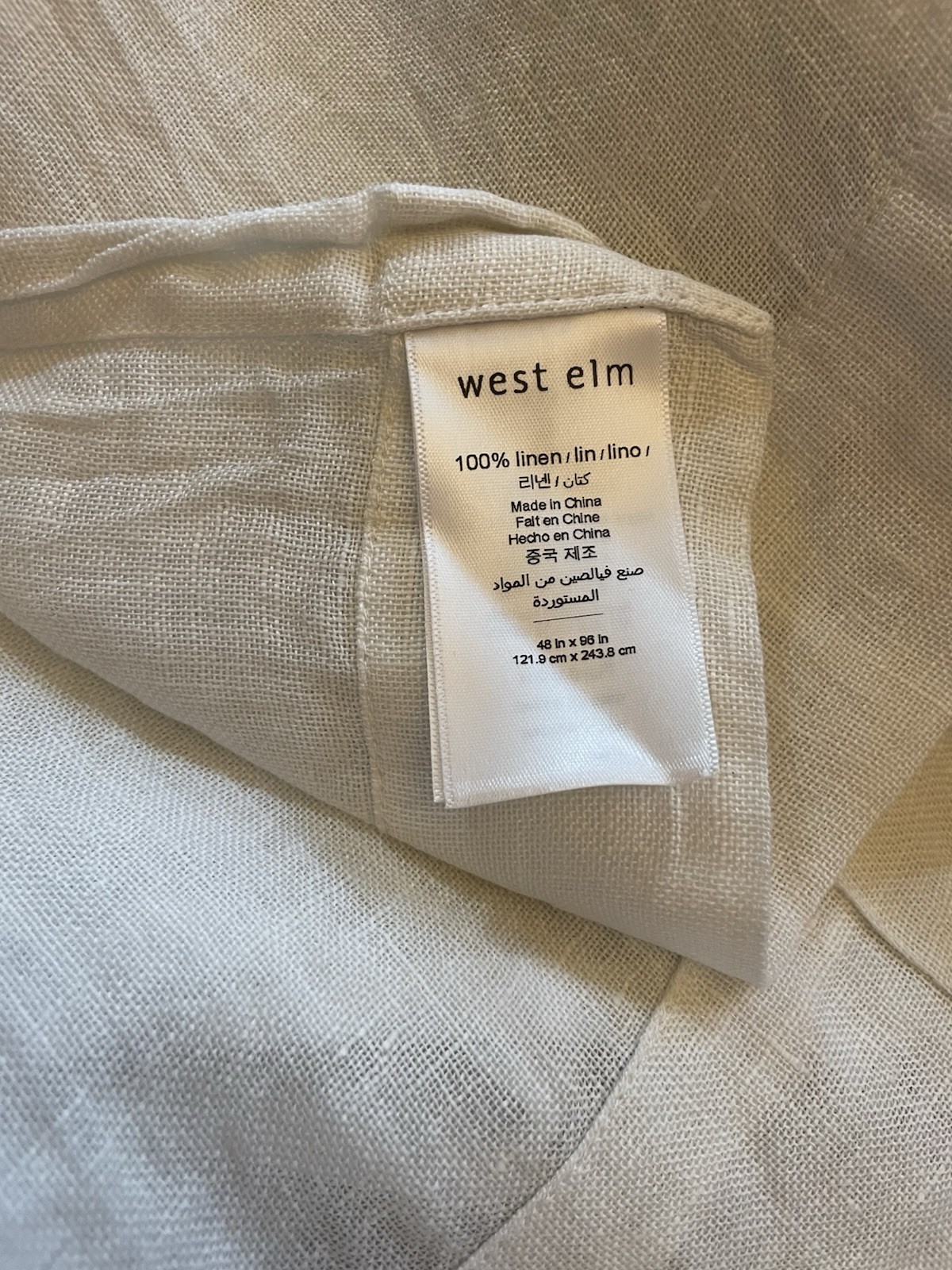 West Elm Linen White Window Curtain Panel 48 X96 Sheer Minimalist Tab Rod Pocket