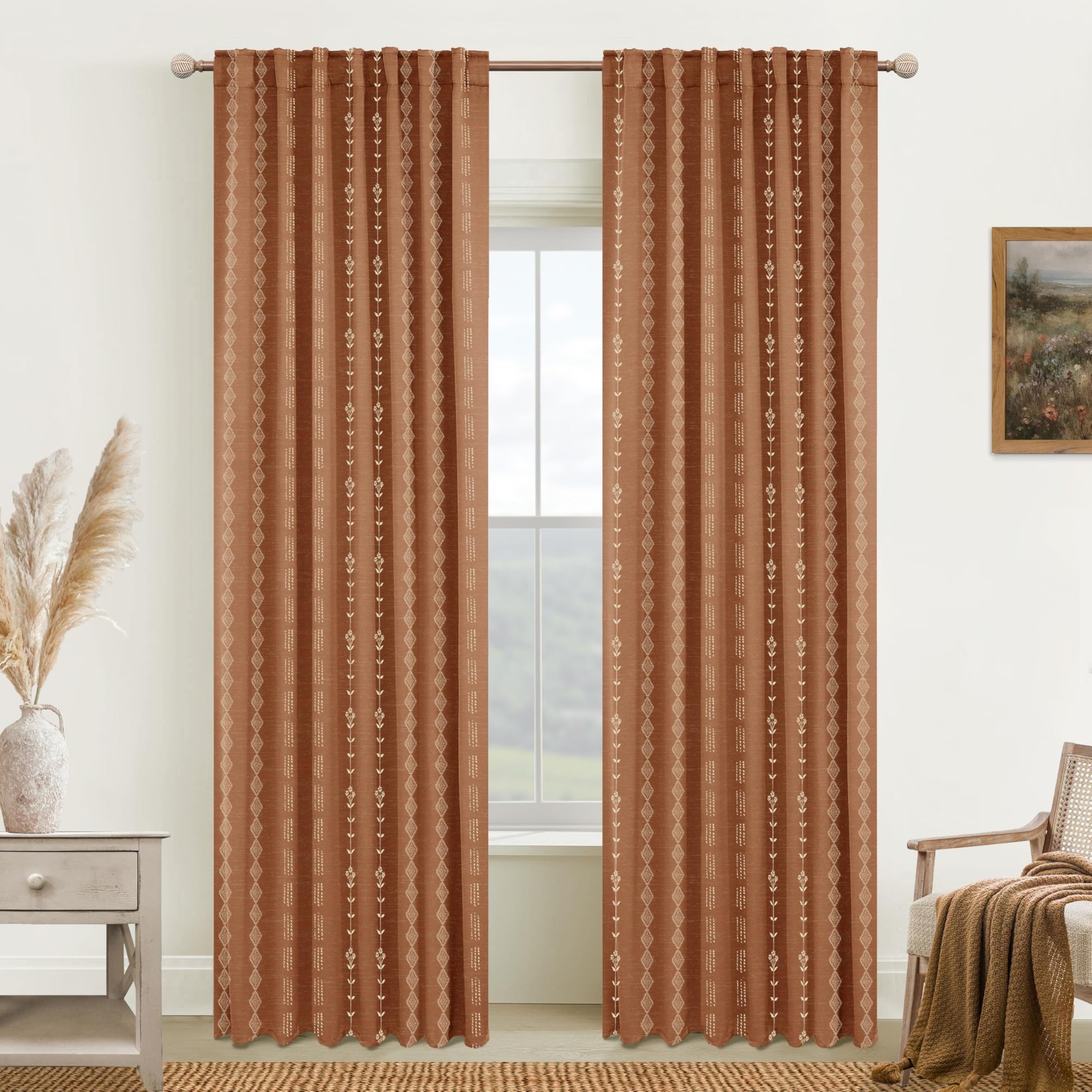 Boho Farmhouse Blackout Curtains 84 Inch Length 2 Panels Set for Bedroom Livi…