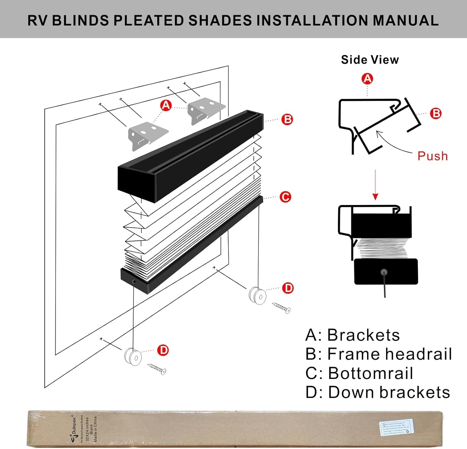 RV Blinds,Rv Pleated Shades,Rv Blinds Pleated Shades, 32″ W X 24″ L Black RV Win