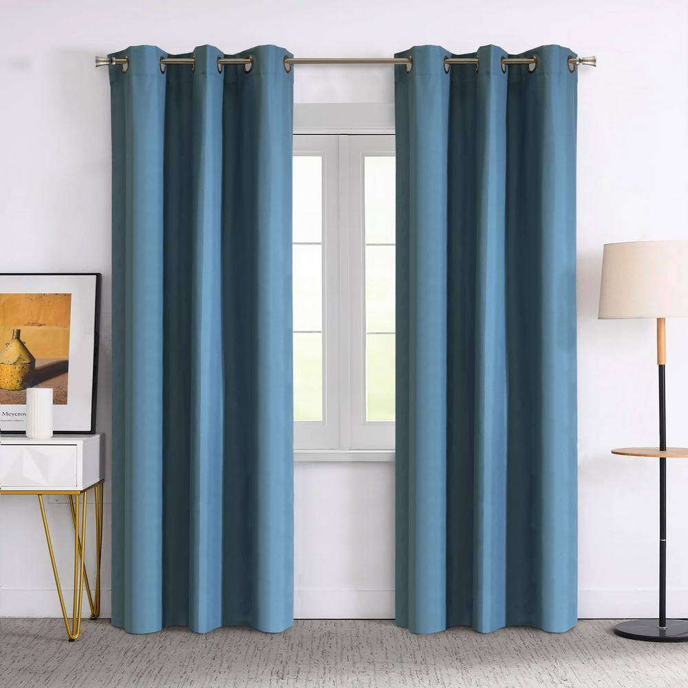 Prelude Slate Blue Polyester Smooth 40 In. W X 84 In. L Grommet Indoor Room Dark