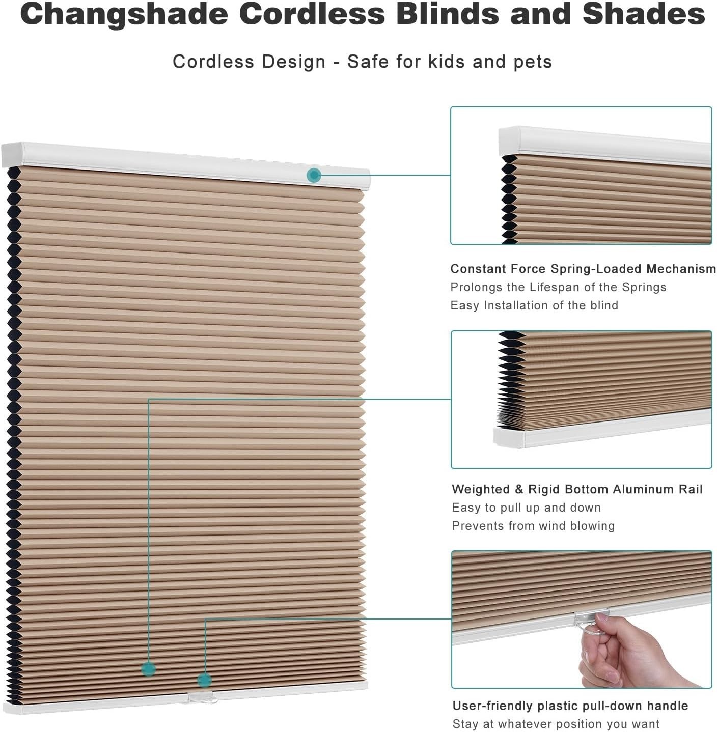 Cordless Cellular Shades, Blackout Honeycomb Shades for Windows, Pull Down Pl…
