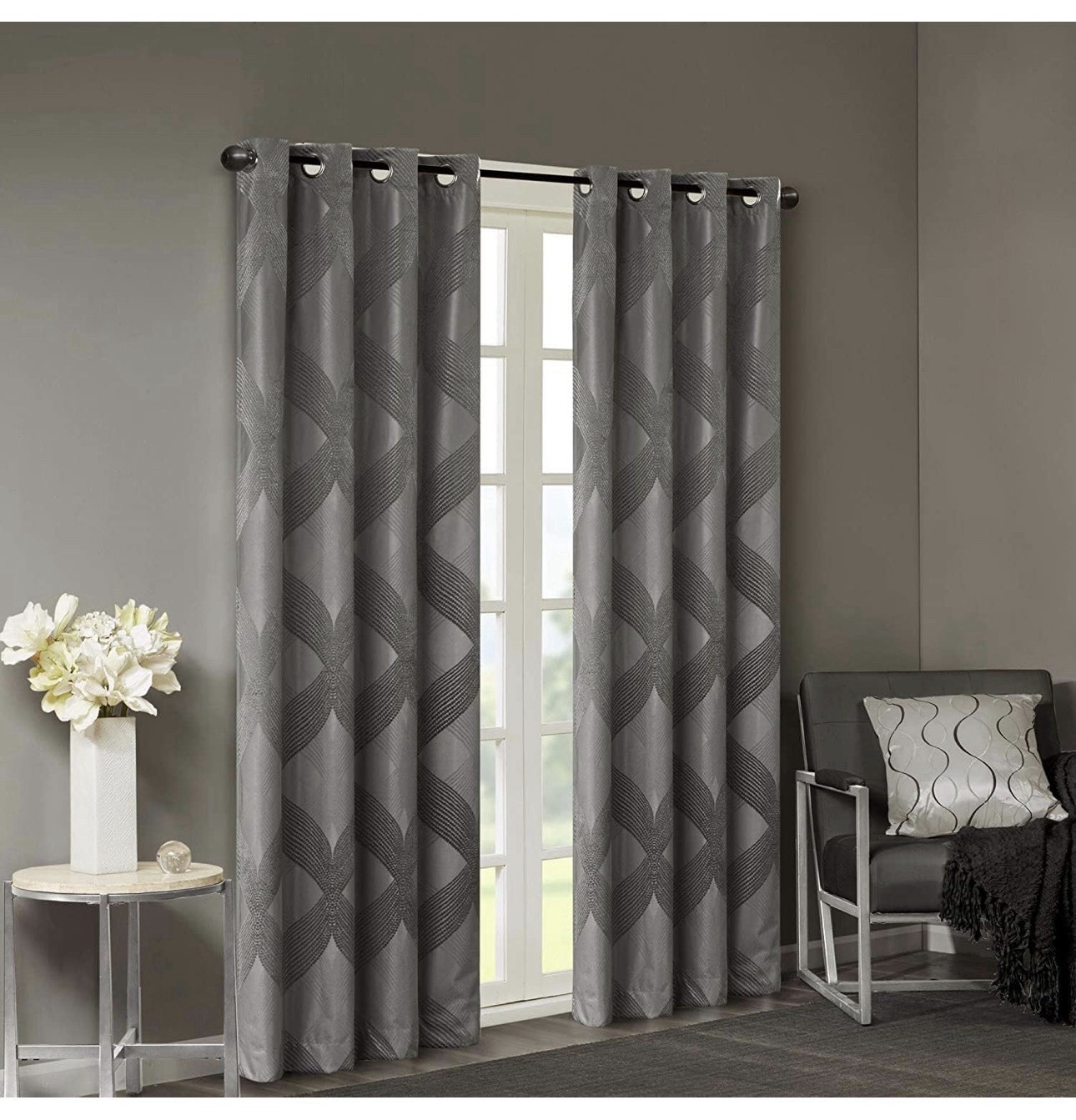 SunSmart Bentley Charcoal total blackout grommet curtain panel 50 x 84in window