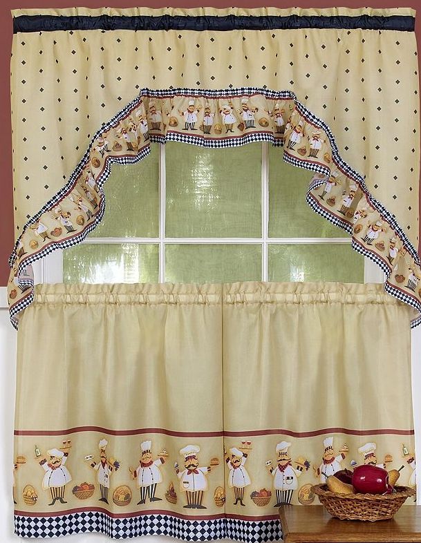 Kitchen Curtains Set: 2 Tiers (57″x36″) & Swag (57″x30″) CUCINA FAT CHEF, Achim