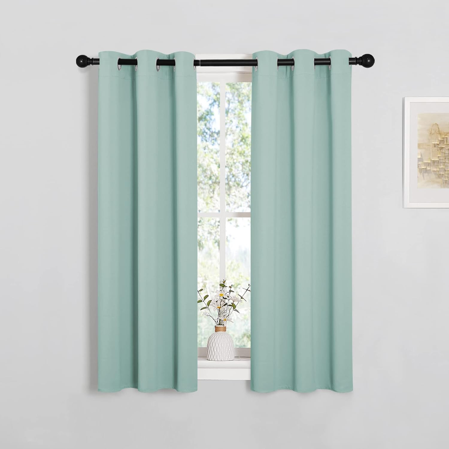 Thermal Insulated Curtains Blackout Draperies, Aqua Blue, Set of 2, 29 by 40 Inc
