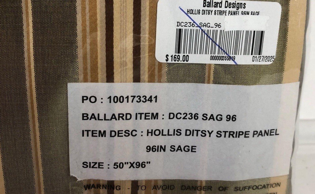 NEW Drapes Set Of 2 Ballard Designs Panels 50×96” Striped Sage Gold Brown