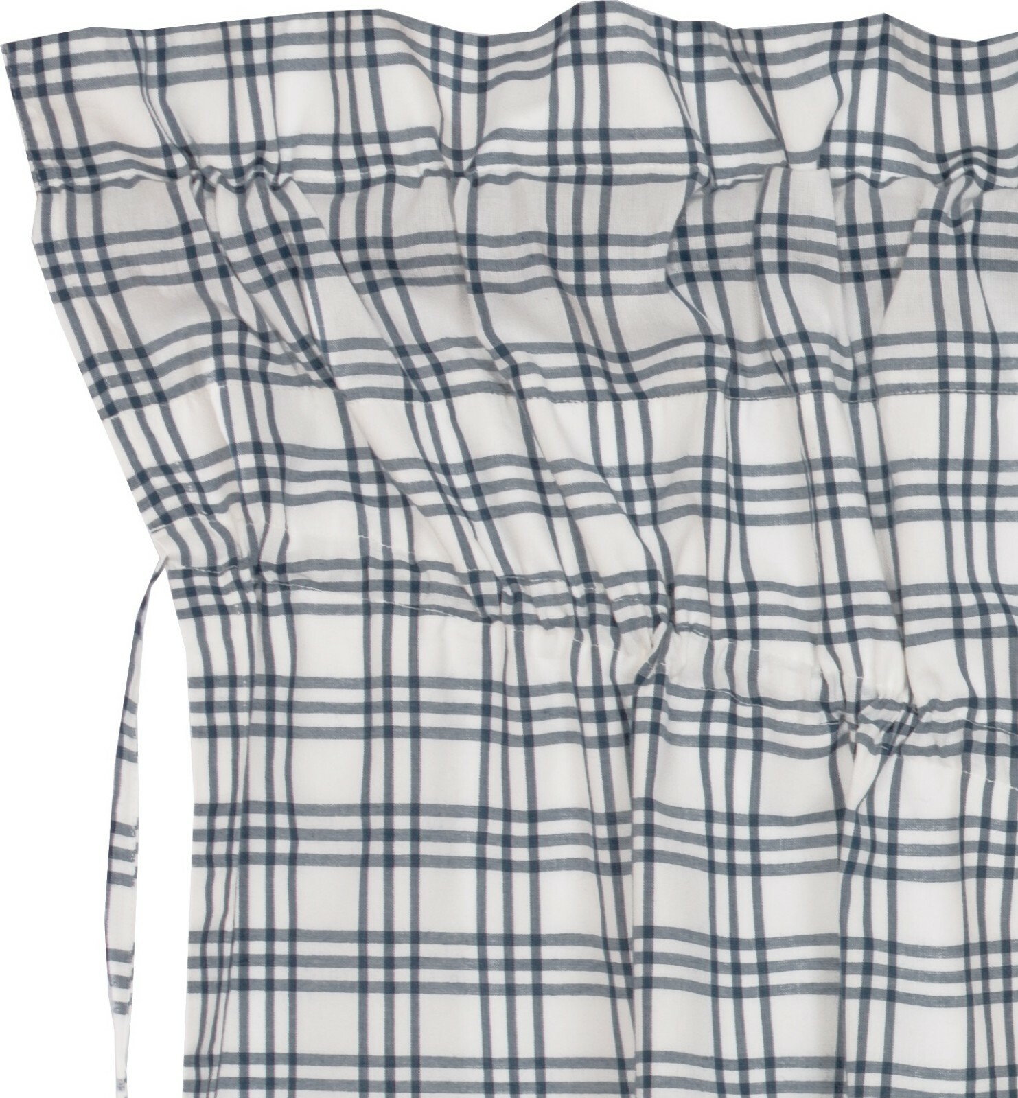 36″ L Drawstring Prairie Swag Set Denim Blue & White Farmhouse Plaid Sawyer Mill