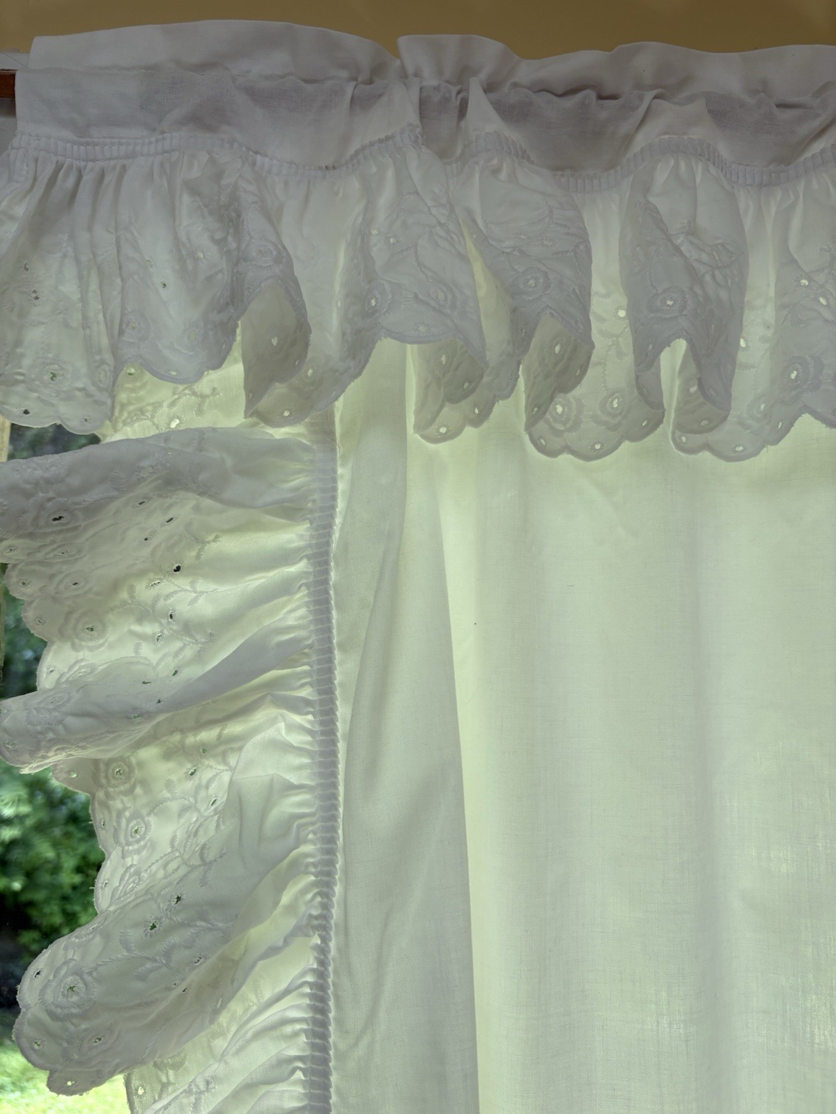 Set of 2 White Eyelet Lace Ruffle Curtain Drape Panels 42″ W x45″L Shabby Chic