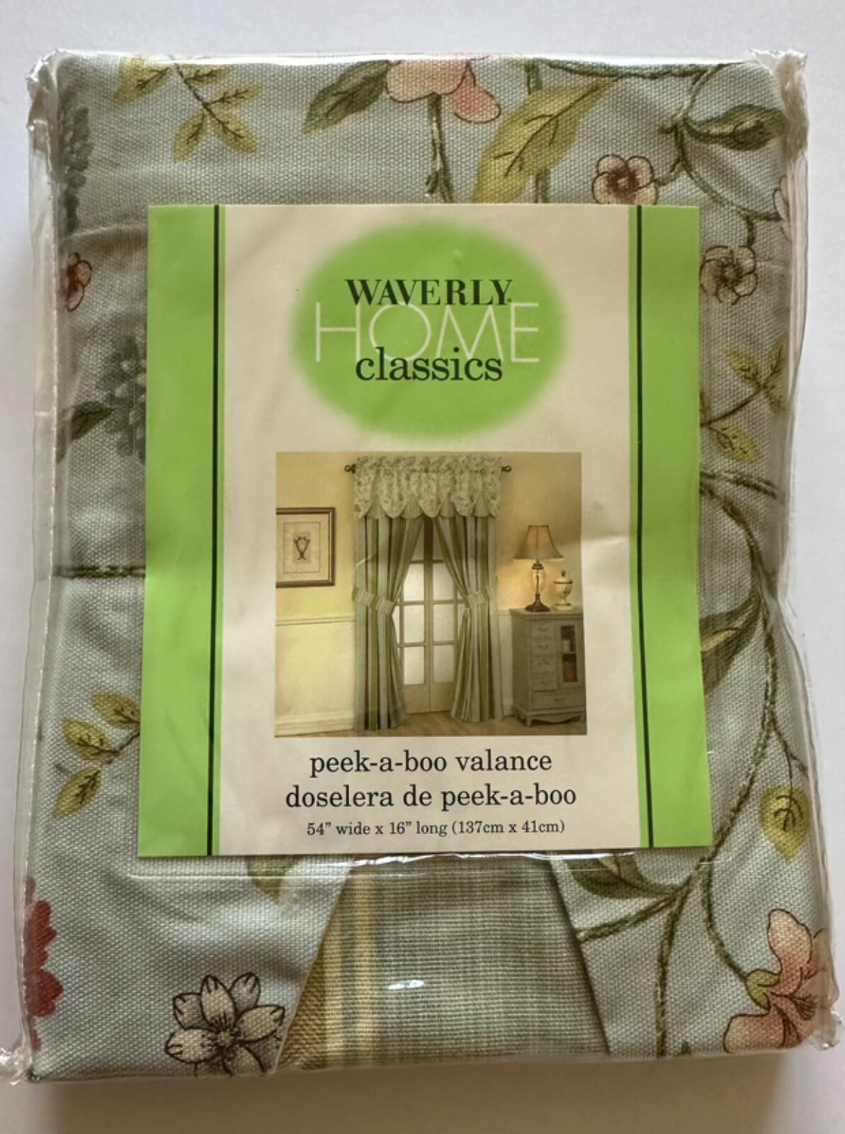 Waverly Home Classics Peek a Boo Valance Nassau Vine Mist 54″X16″ NEW in PACKAGE