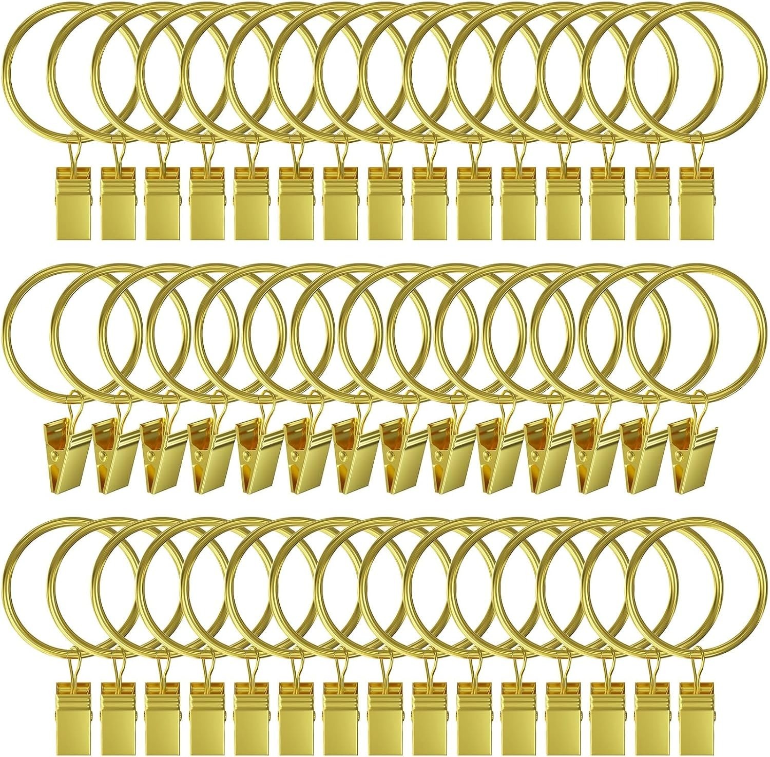 44 Pack Gold Curtain Rings with Clips, Curtain Clips for Drapes, Drapery Ring…