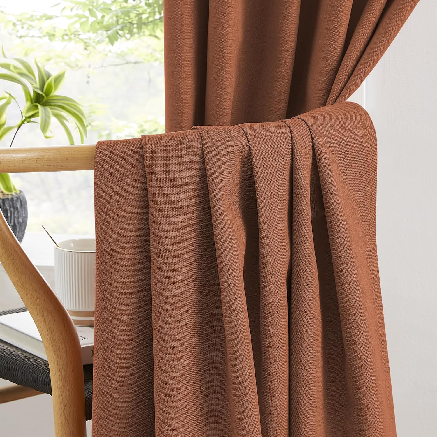 Rust Blackout Curtains 108 Inch 2 Panels Linen Blend Thermal Drapes W50 L108