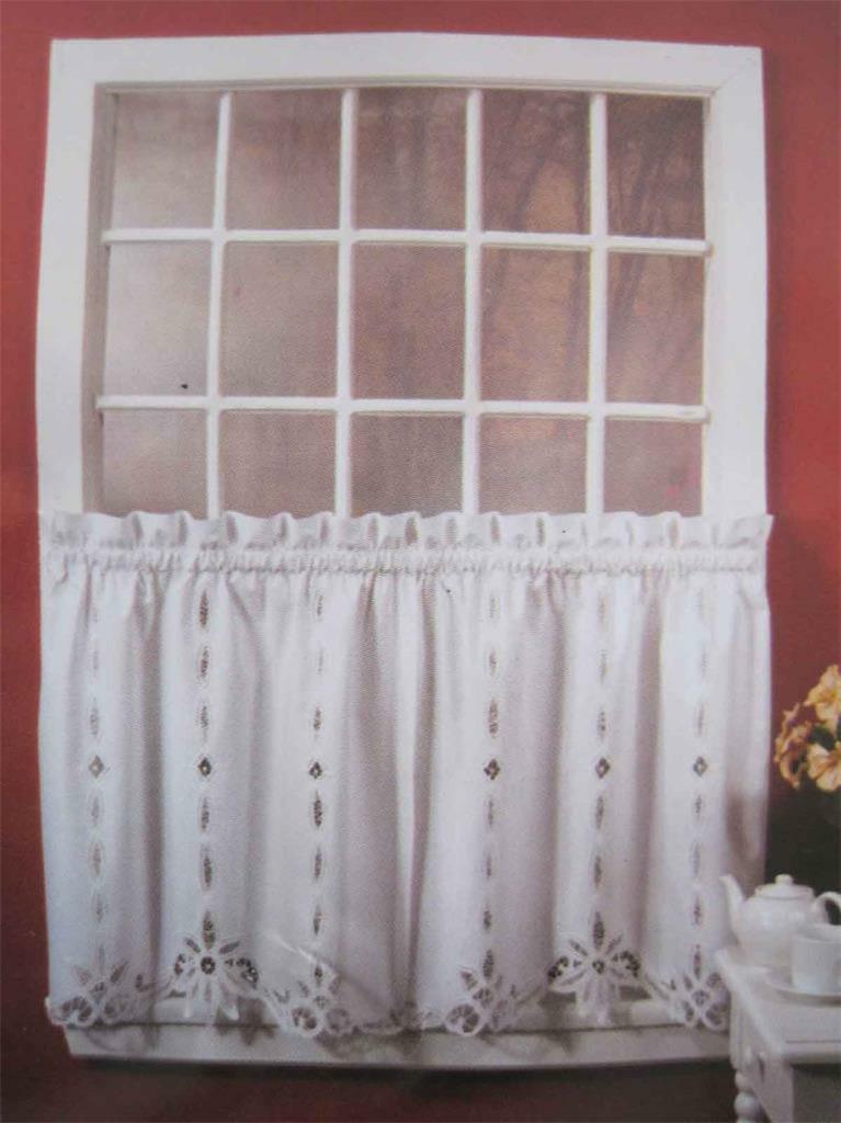 Again@Elegant Pair Hand Battenburg Lace Insertion White Cotton Curtain 65cm Drop