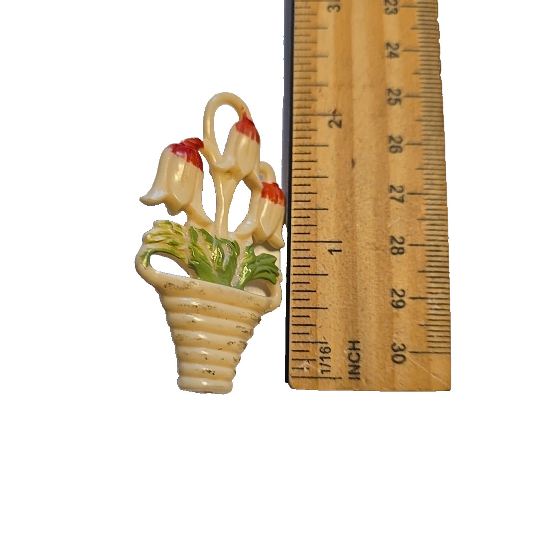 Vintage Celluloid Curtain Tie Back Tulip Basket 1930s 40s Drapery Hook Drapes
