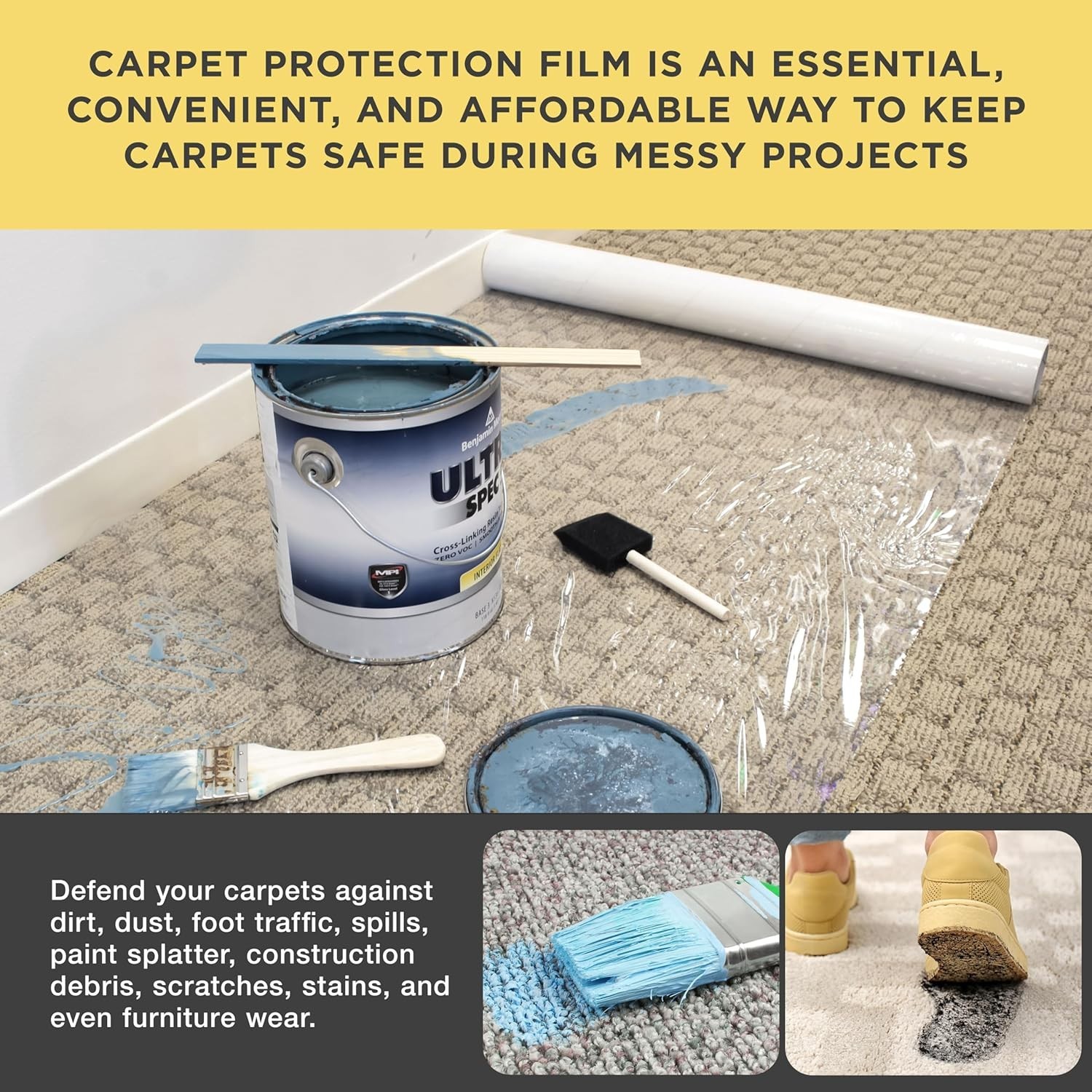 Heavy-Duty Clear Carpet Protector, 24in x 50ft Roll for Renovation Protection