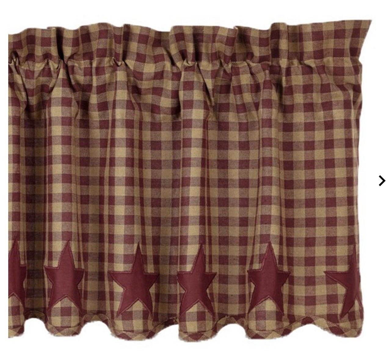 Primitive 24″x36″ Burgundy Star Tier Scalloped Kitchen Tan Curtain Valance NEW