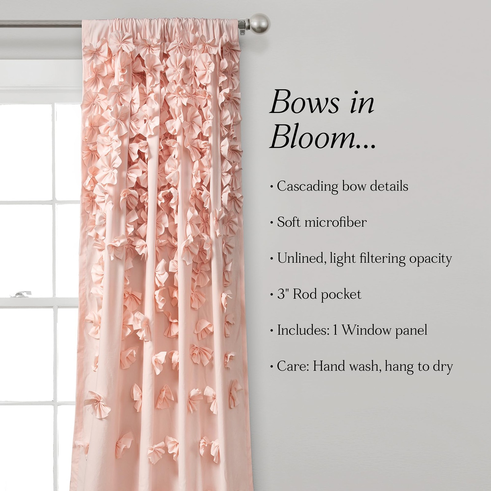Riley Light Filtering Window Curtain Panel, Single 54″ W x 84″ L, Blush – Cut…