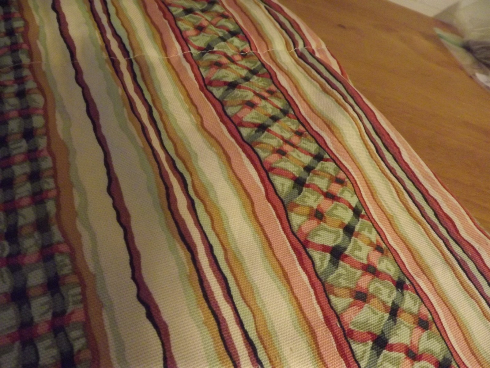 VALANCE CUSTOM lined VALANCE coral orange and greens STRIPES 100″W 3 available