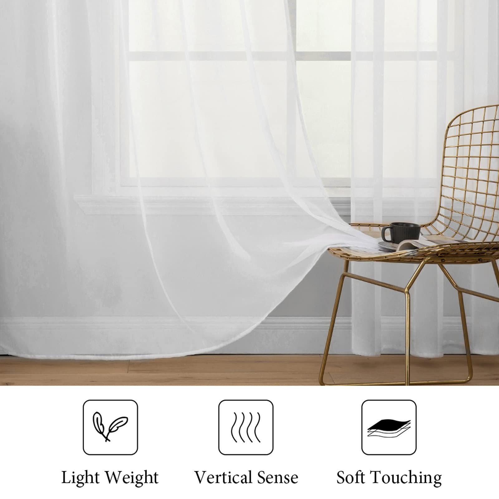 MIULEE 2 Panels Solid Color White Sheer Window Curtains Elegant Window Voile …
