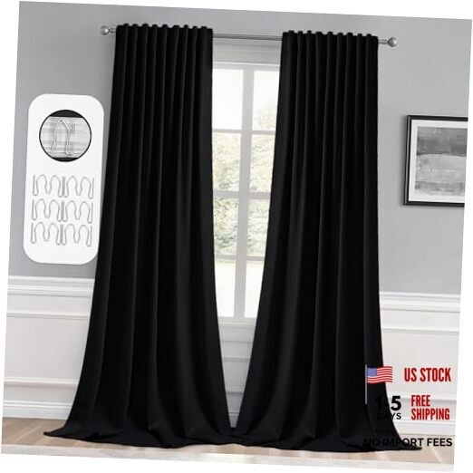 2 Panels Back Tabout Curtains 96 Inch Long for 52″W x 96″L (Pack of 2) Black