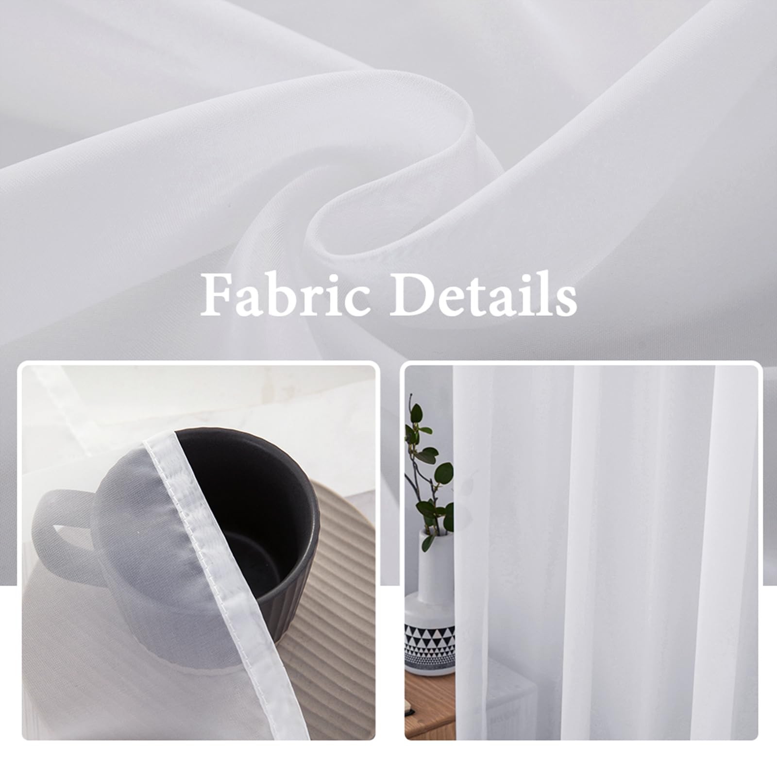 MIULEE 2 Panels Sidelight Curtains for French 40″W x 72″L (Pack of 2), White