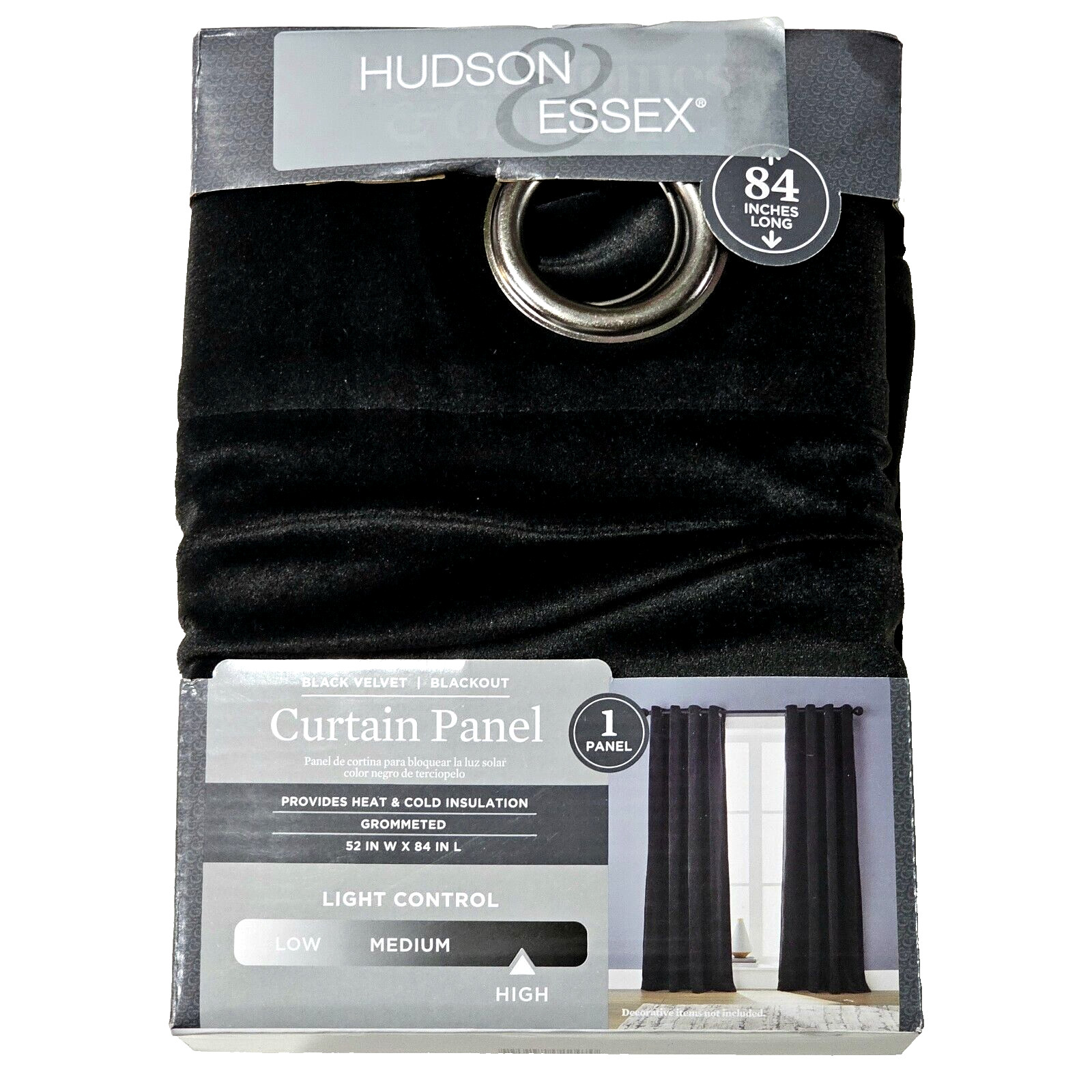 Hudson Essex Black Velvet Blackout Curtain One Panel 52x84in High Light Control