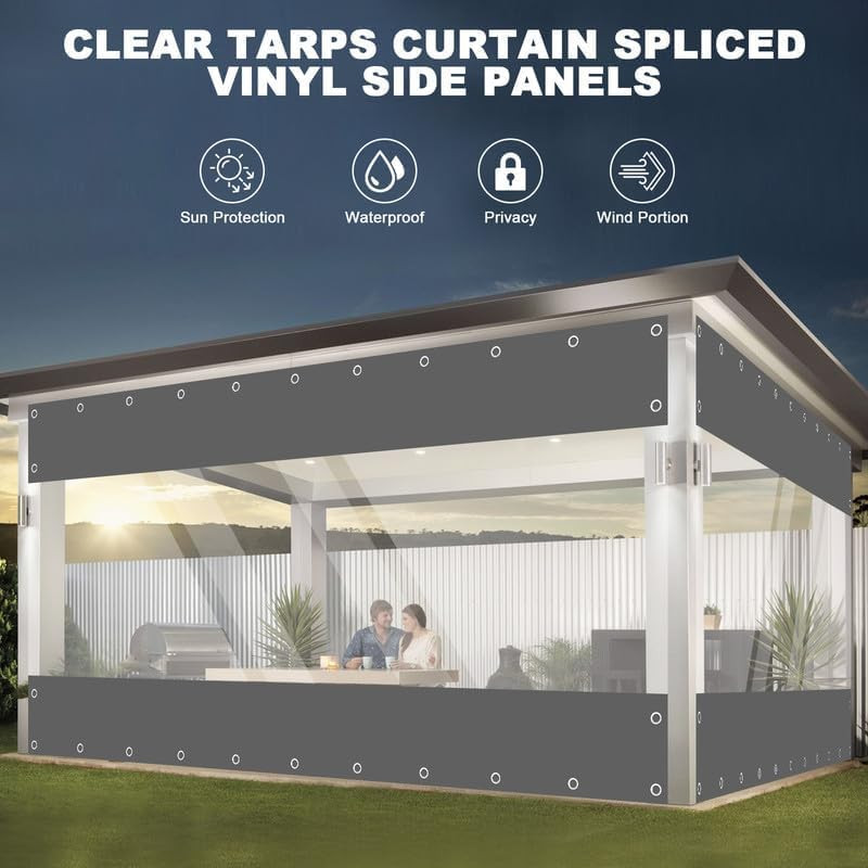 Clear Vinyl Curtains for Patio Enclosure, 23Oz Heavy Duty Waterproof Anti-Uv An