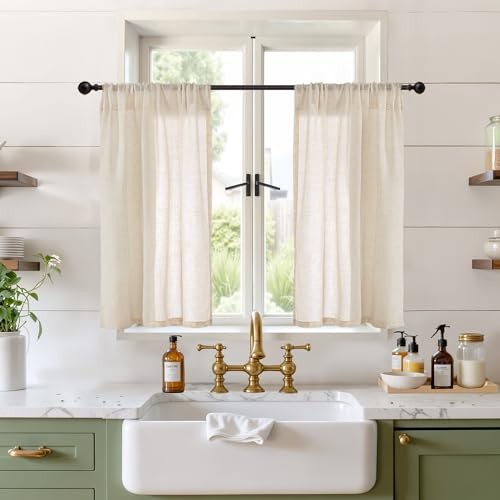 Short Linen Curtains 36 Inch Length for 24″W x 36″L (Pack of 2) Natural
